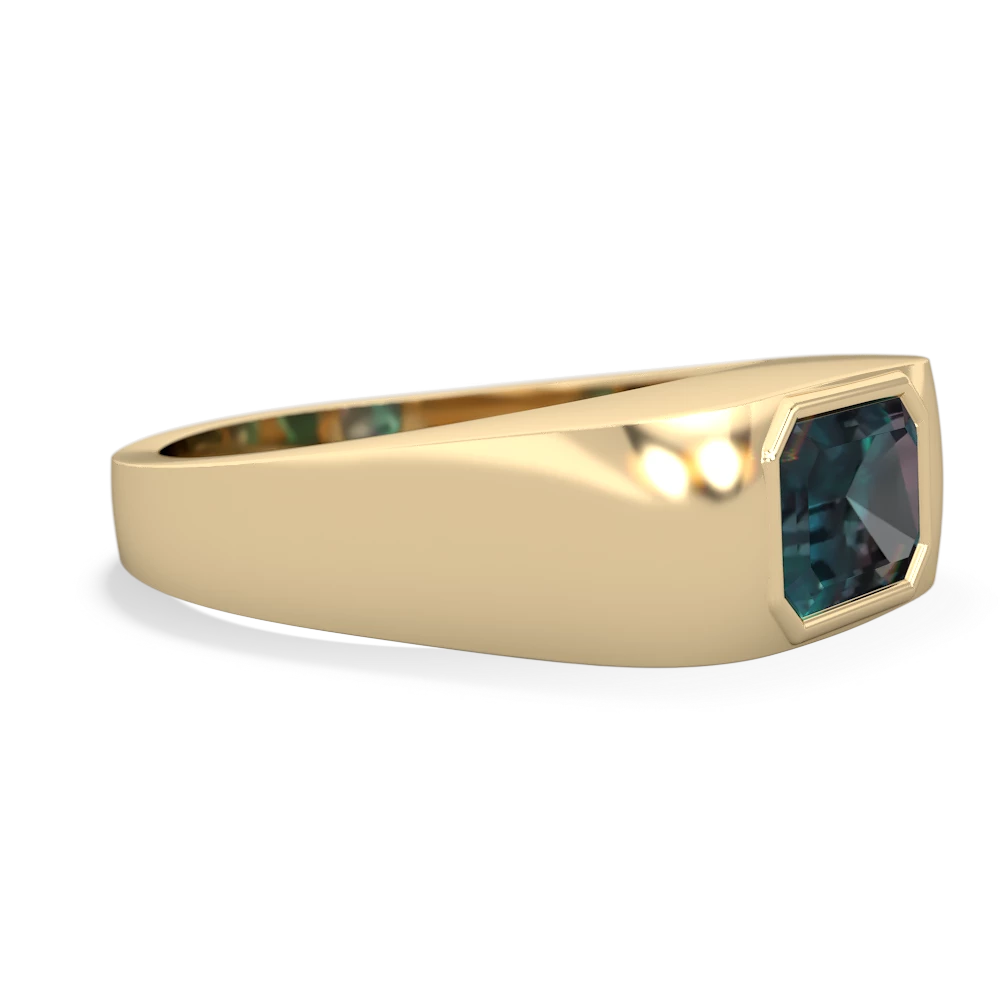 Alexandrite Men's Emerald-Cut Bezel 14K Yellow Gold ring R0410