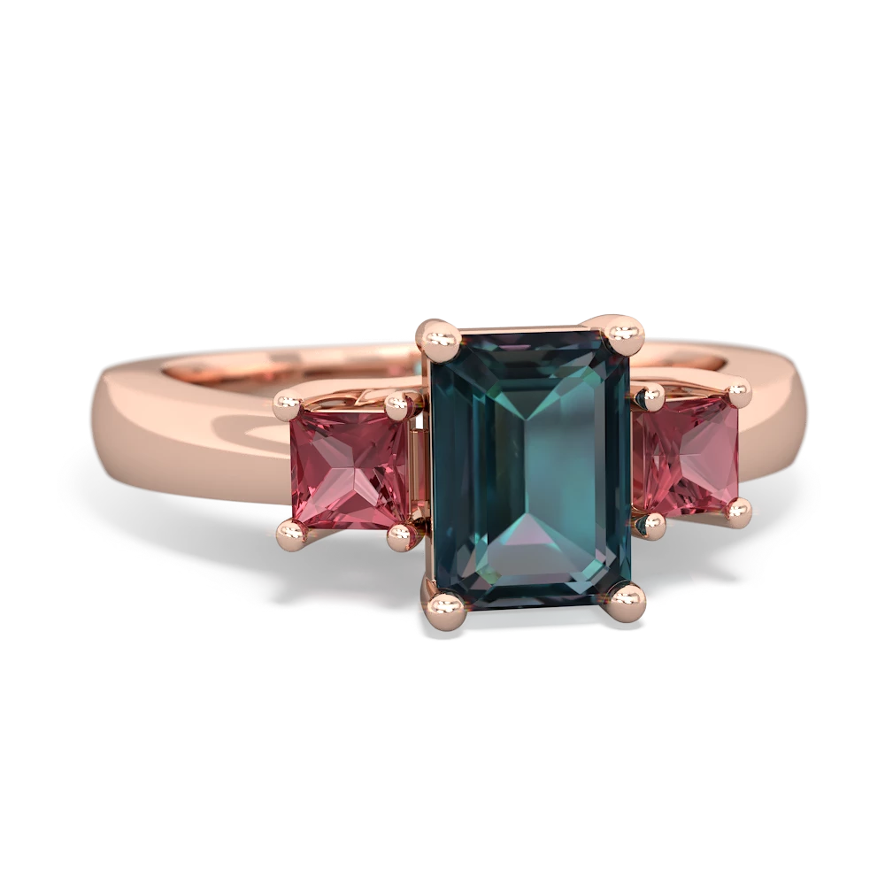 Alexandrite Three Stone Emerald-Cut Trellis 14K Rose Gold ring R4021