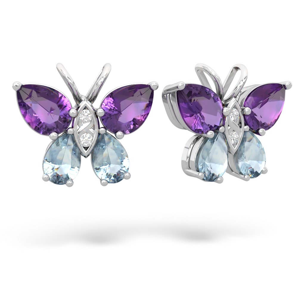 Amethyst Butterfly 14K White Gold earrings E2215
