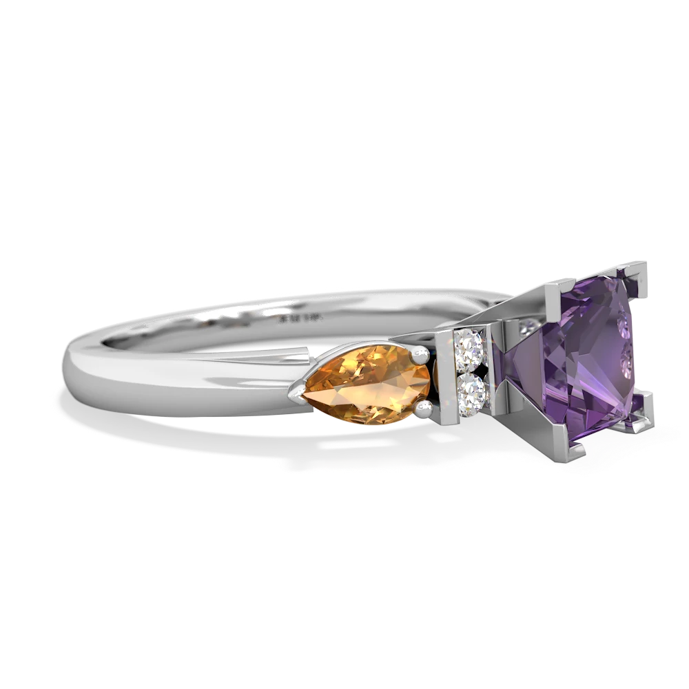 Amethyst 6Mm Princess Eternal Embrace Engagement 14K White Gold ring C2002