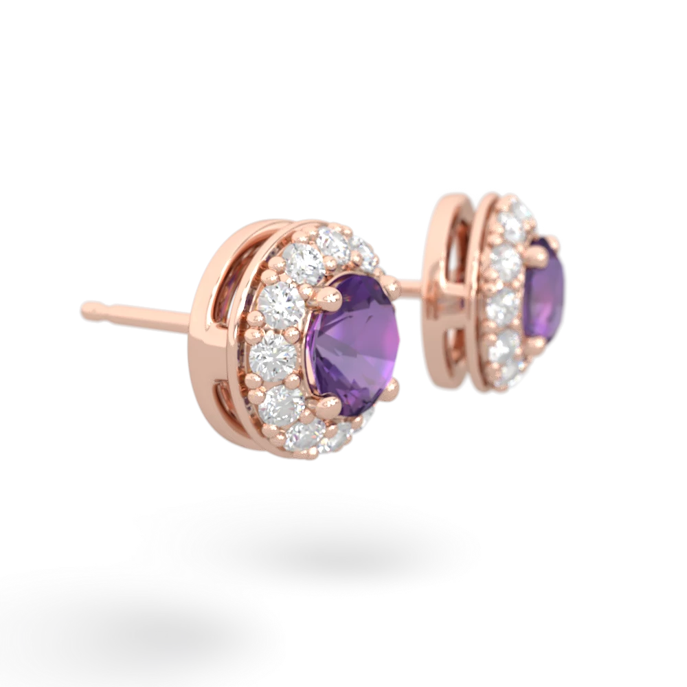 Amethyst Diamond Halo 14K Rose Gold earrings E5370
