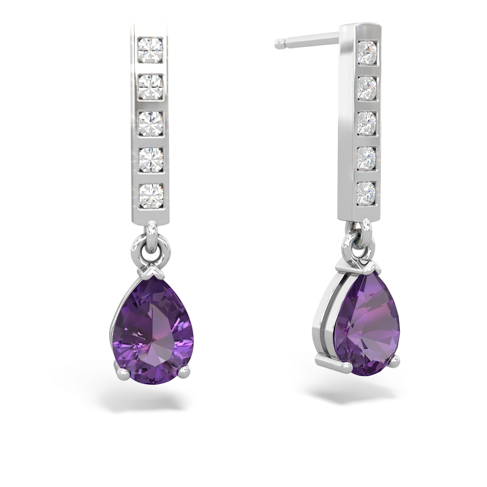 Amethyst Art Deco Diamond Drop 14K White Gold earrings E5324