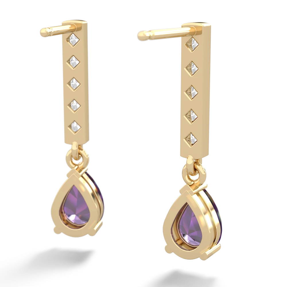 Amethyst Art Deco Diamond Drop 14K Yellow Gold earrings E5324