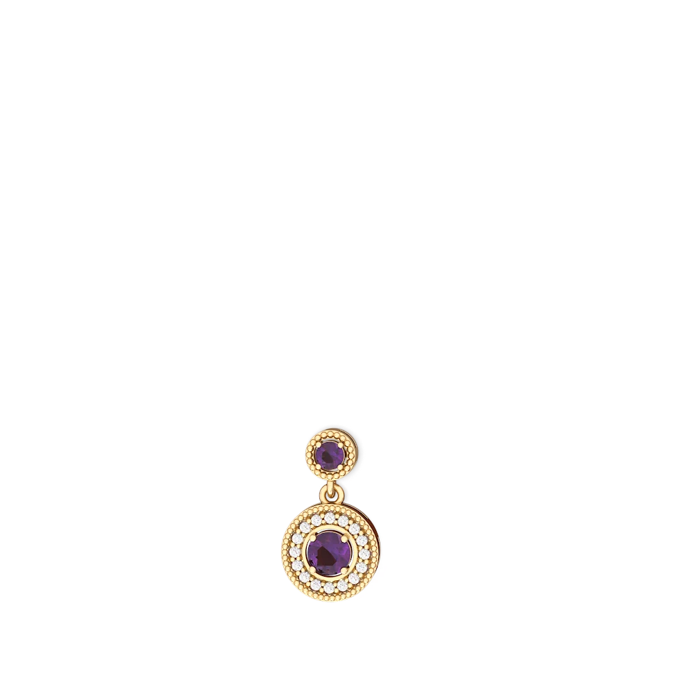 Amethyst Halo Dangle 14K Yellow Gold earrings E5319