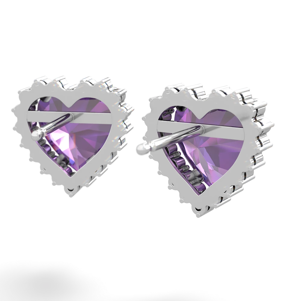 Amethyst Sparkling Halo Heart 14K White Gold earrings E0391