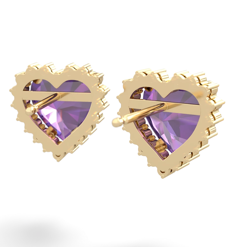 Amethyst Sparkling Halo Heart 14K Yellow Gold earrings E0391