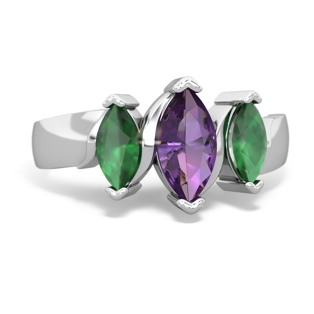 Amethyst Three Peeks 14K White Gold ring R2433