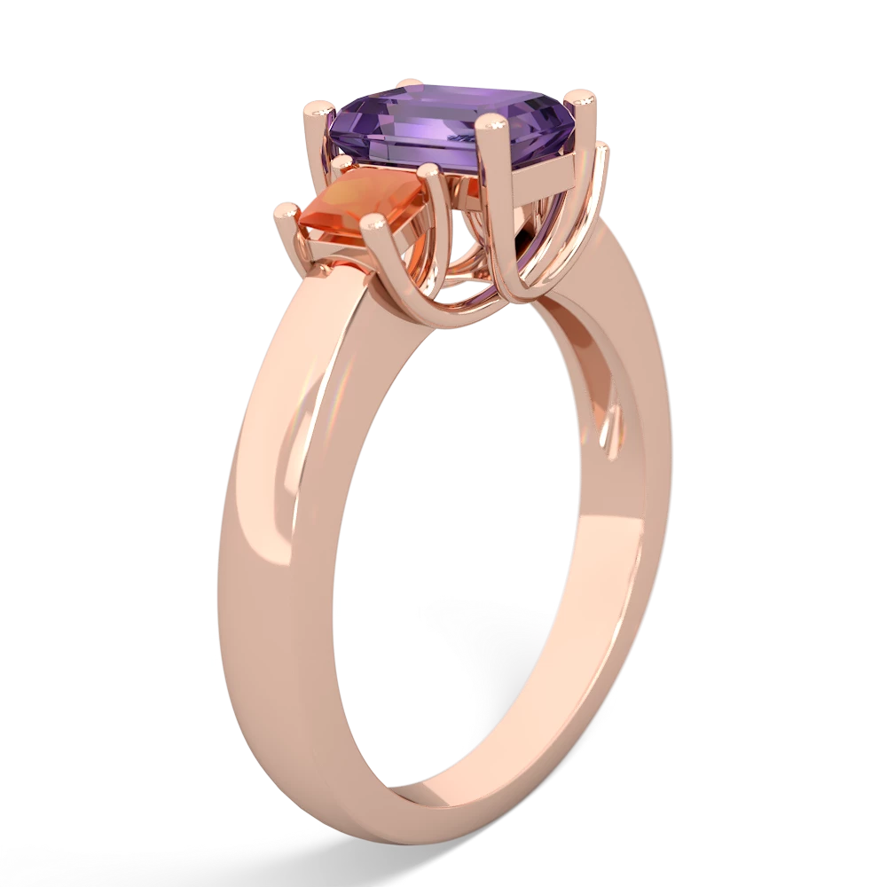 Amethyst Three Stone Emerald-Cut Trellis 14K Rose Gold ring R4021