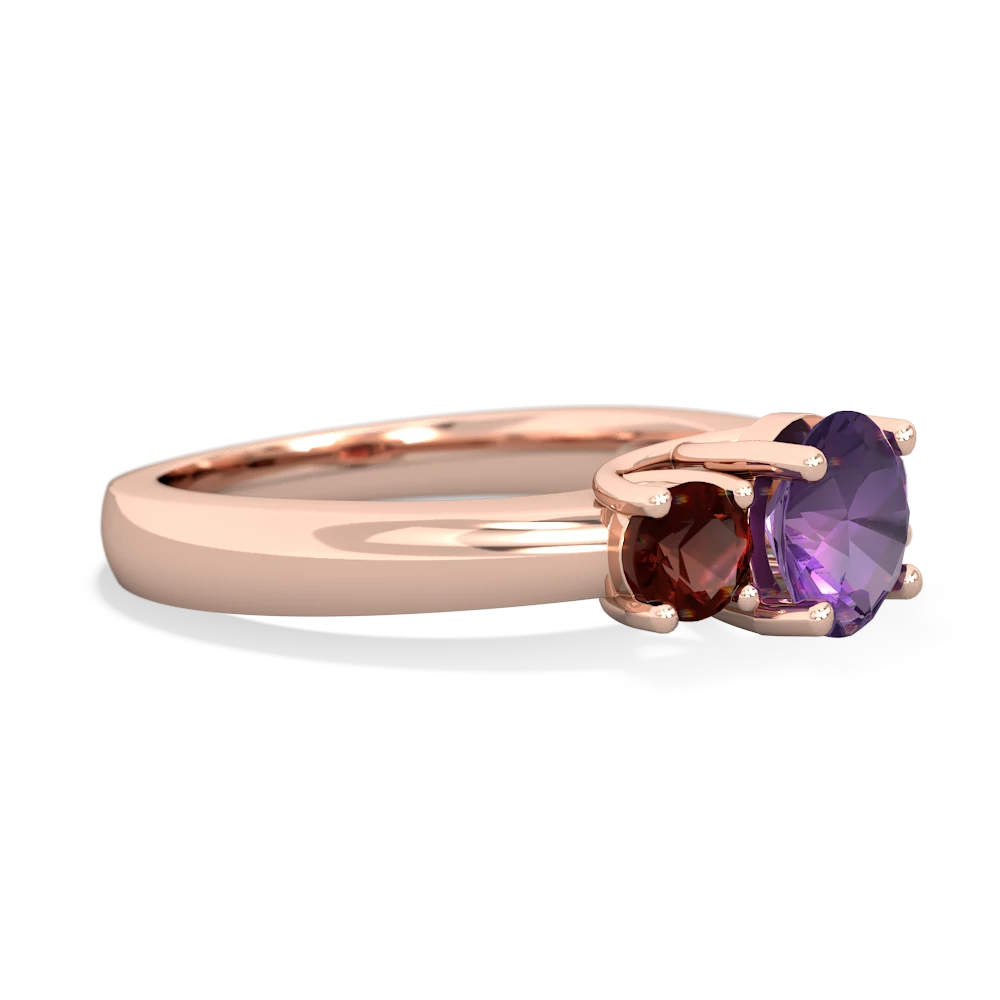 Amethyst Three Stone Round Trellis 14K Rose Gold ring R4018