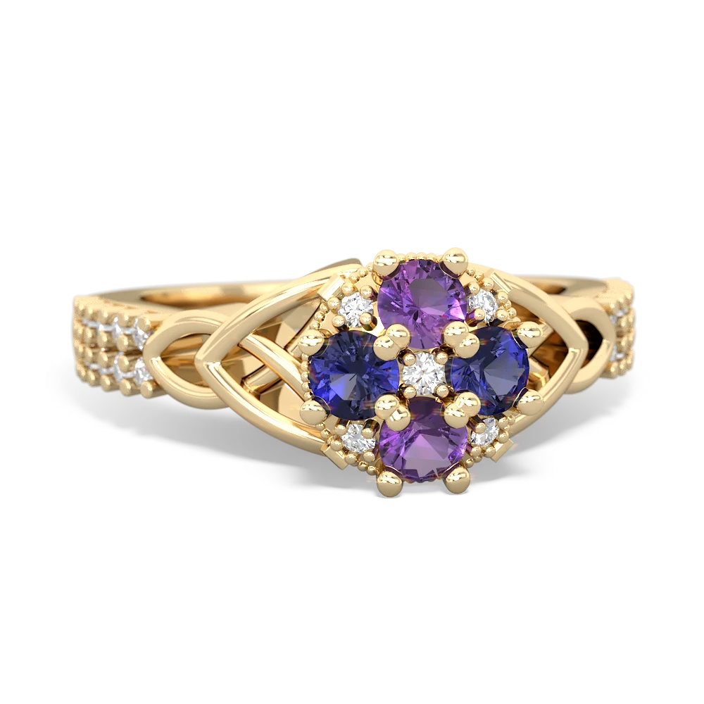 Amethyst Celtic Knot Cluster Engagement 14K Yellow Gold ring R26443RD