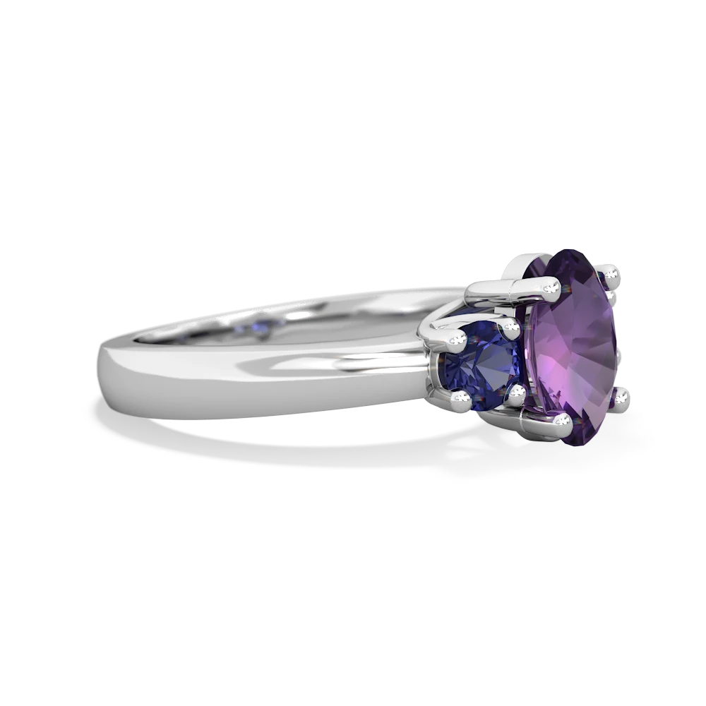 Amethyst Three Stone Oval Trellis 14K White Gold ring R4024