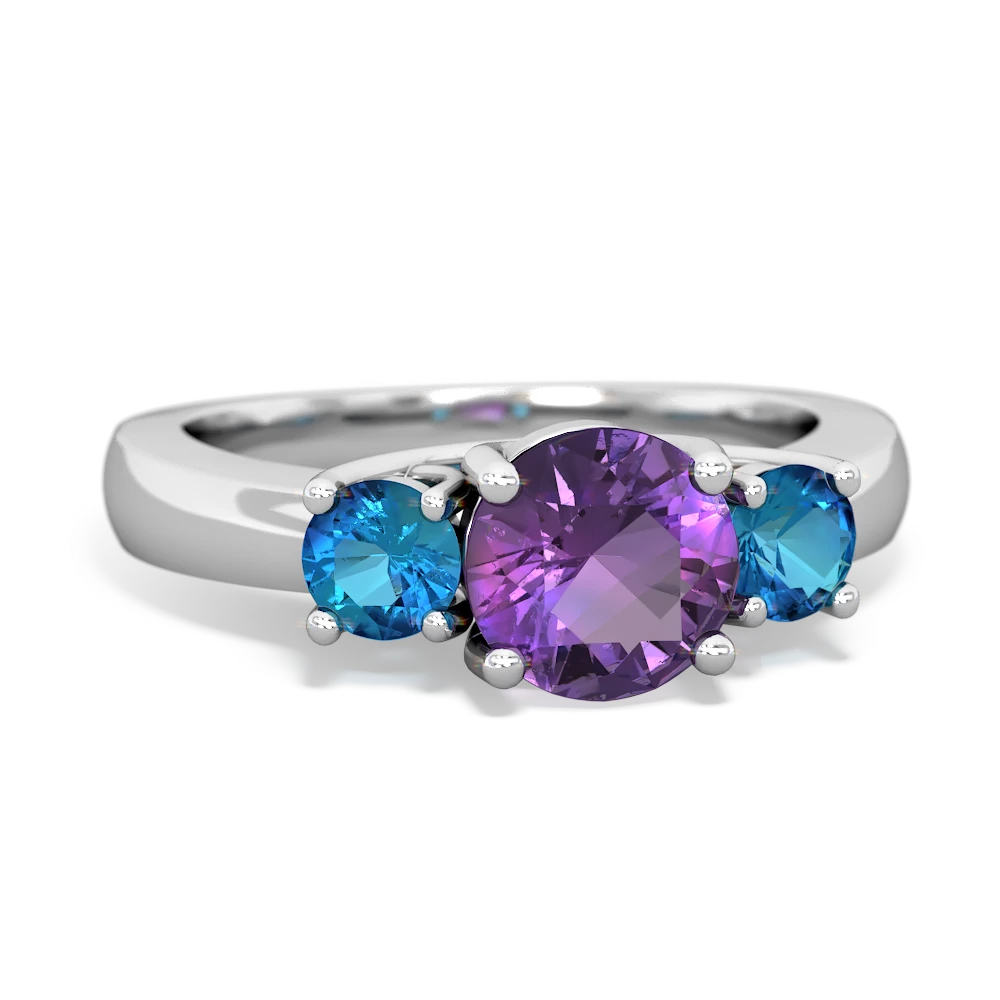 Amethyst Three Stone Round Trellis 14K White Gold ring R4018