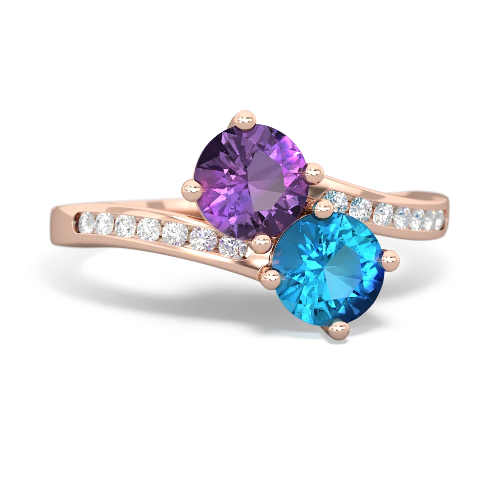 Amethyst Channel Set Two Stone 14K Rose Gold ring R5303