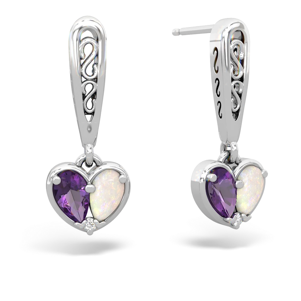 Amethyst Filligree Heart 14K White Gold earrings E5070