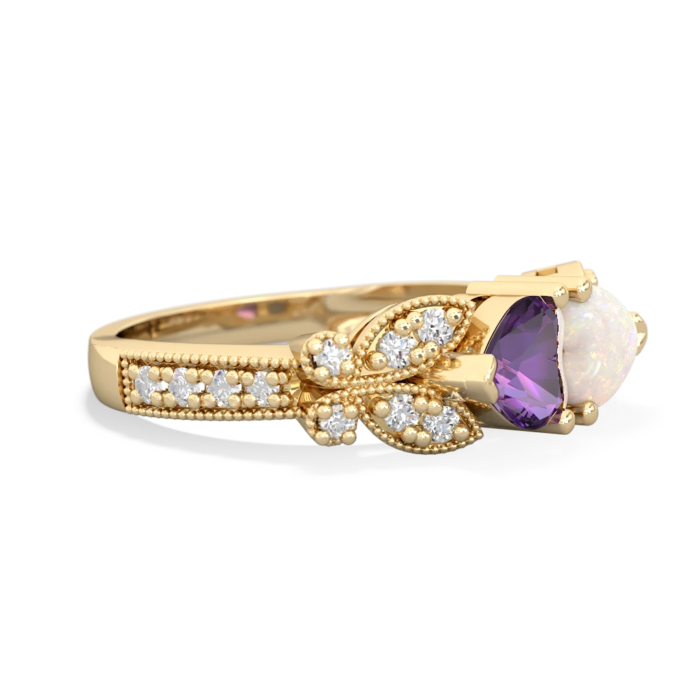 Amethyst Diamond Butterflies 14K Yellow Gold ring R5601