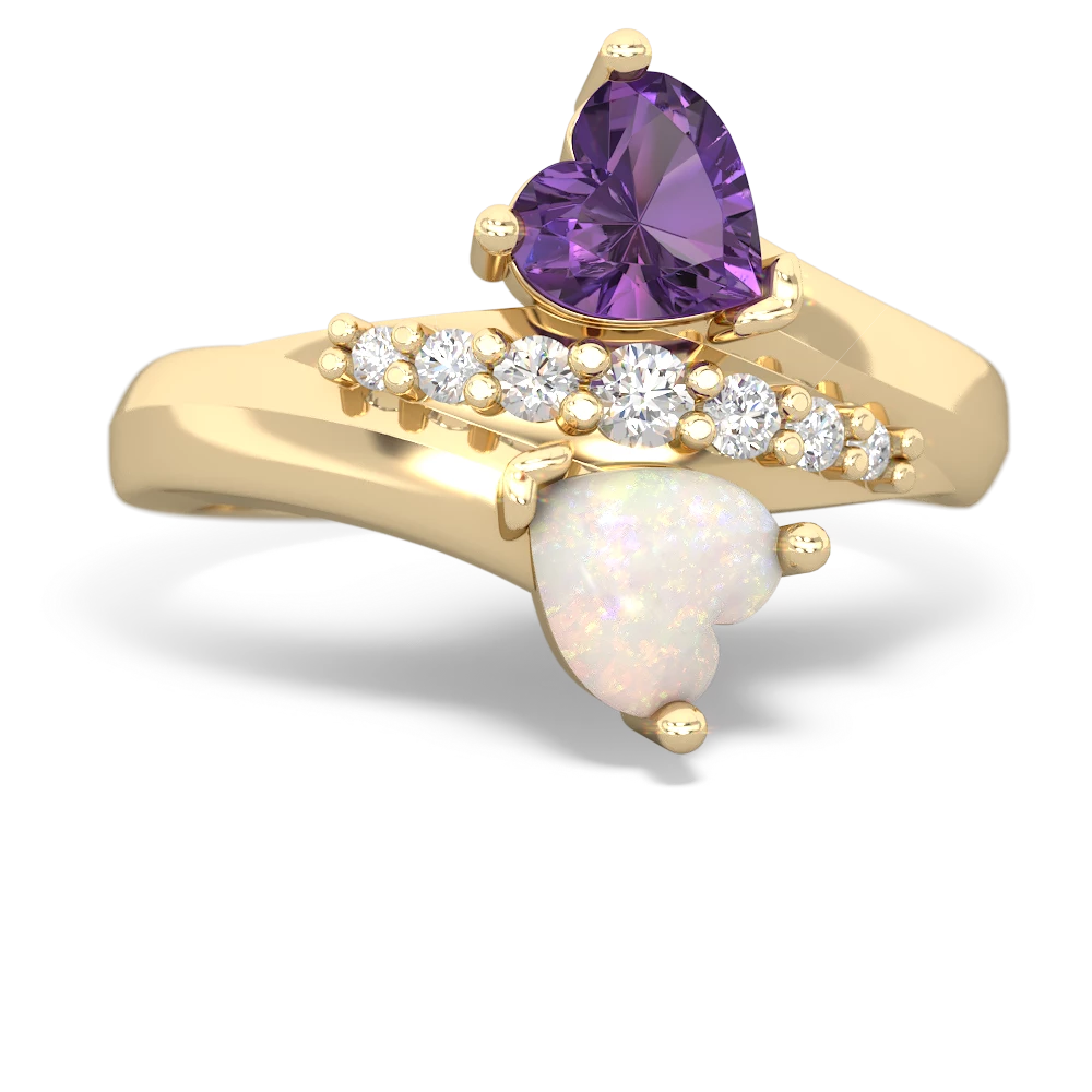 Amethyst Heart To Heart 14K Yellow Gold ring R2064