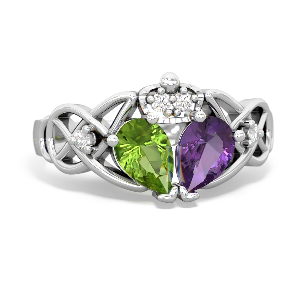 Amethyst 'One Heart' Celtic Knot Claddagh 14K White Gold ring R5322