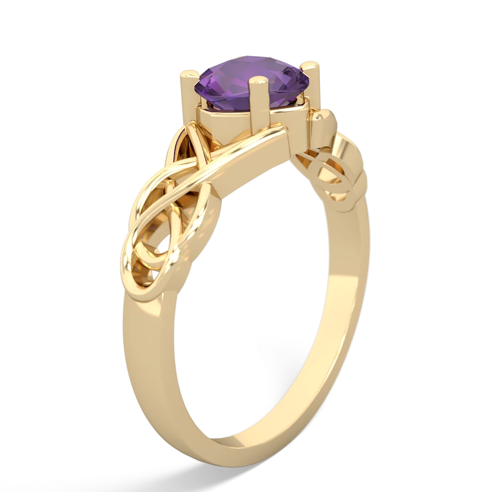 Amethyst Checkerboard Cushion Celtic Knot 14K Yellow Gold ring R5000