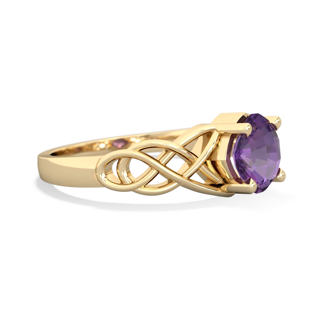 Amethyst Checkerboard Cushion Celtic Knot 14K Yellow Gold ring R5000