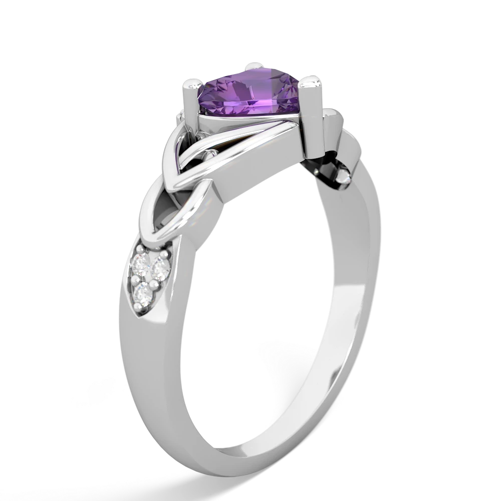 Amethyst Claddagh Celtic Knot Diamond 14K White Gold ring R5001