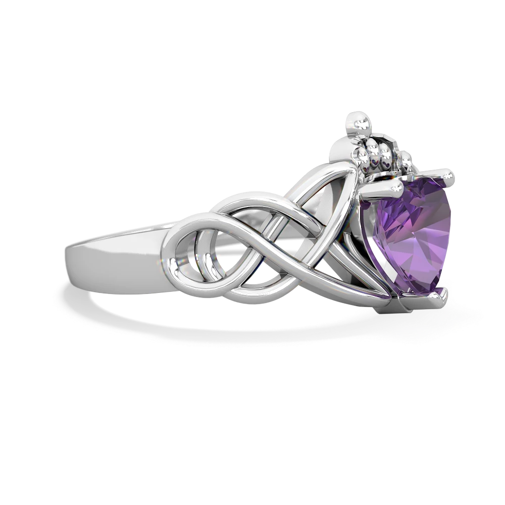Amethyst Claddagh Celtic Knot 14K White Gold ring R2367