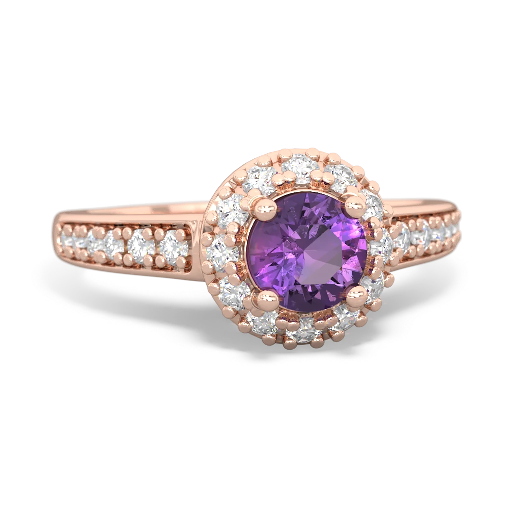 Amethyst Diamond Halo 14K Rose Gold ring R5370