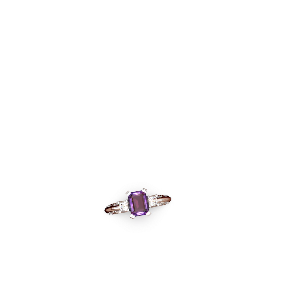 Amethyst Art Deco Diamond 8X6 Emerald-Cut Engagement 14K White Gold ring R20018EM