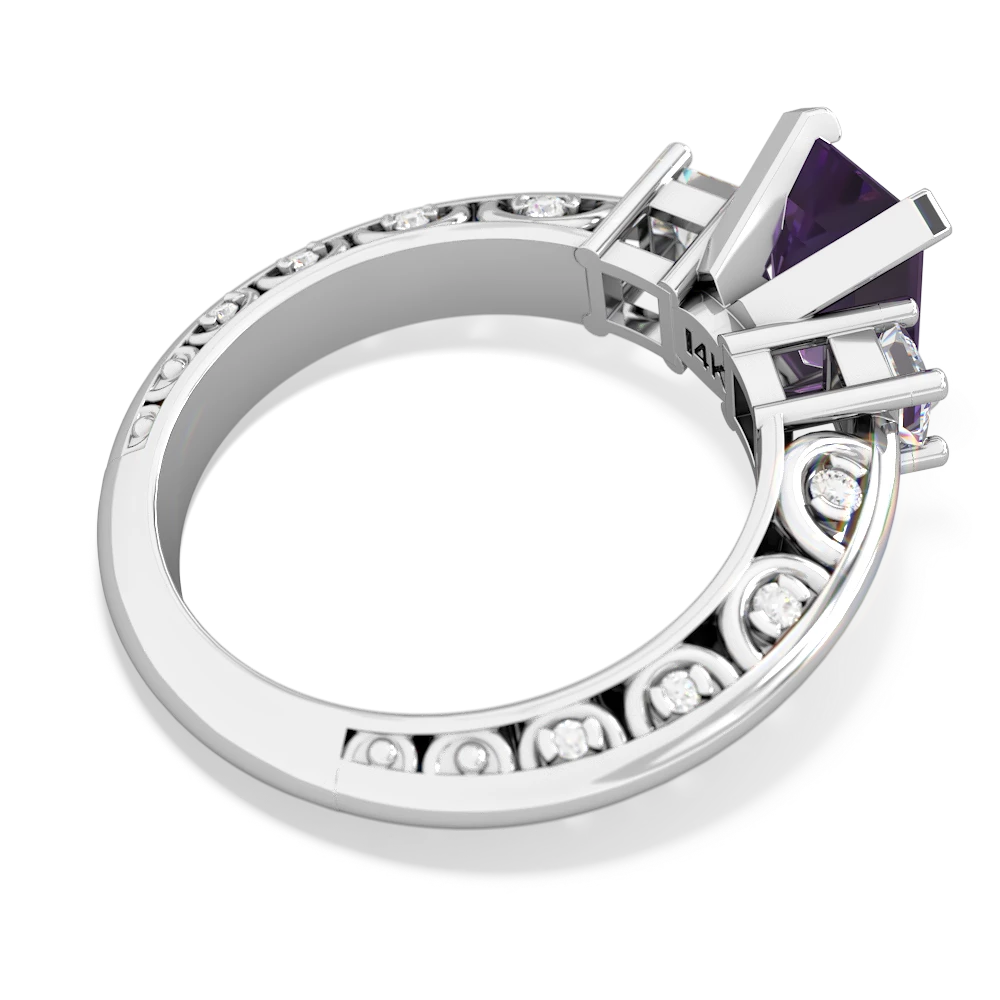 Amethyst Art Deco Diamond 8X6 Emerald-Cut Engagement 14K White Gold ring R20018EM