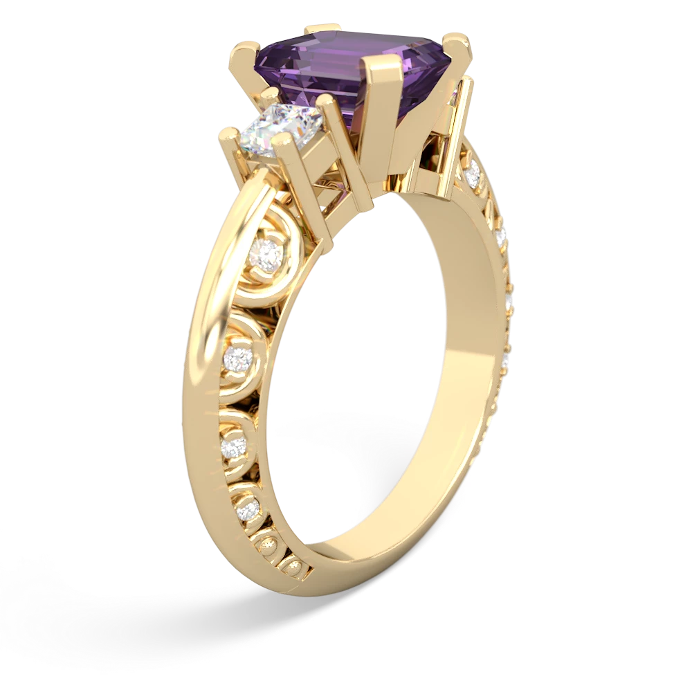 Amethyst Art Deco Diamond 8X6 Emerald-Cut Engagement 14K Yellow Gold ring R20018EM