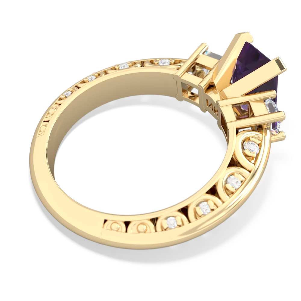 Amethyst Art Deco Diamond 8X6 Emerald-Cut Engagement 14K Yellow Gold ring R20018EM