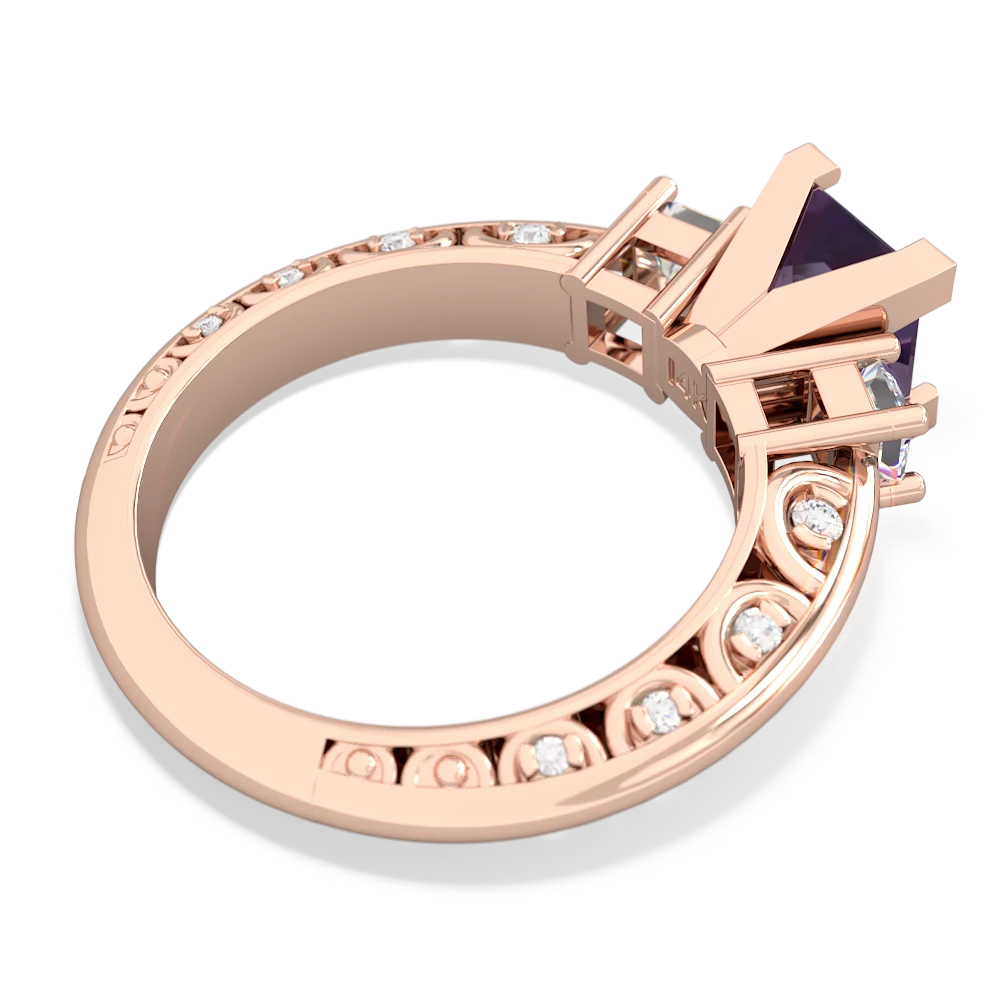 Amethyst Art Deco Diamond Engagement 6Mm Princess 14K Rose Gold ring R2001