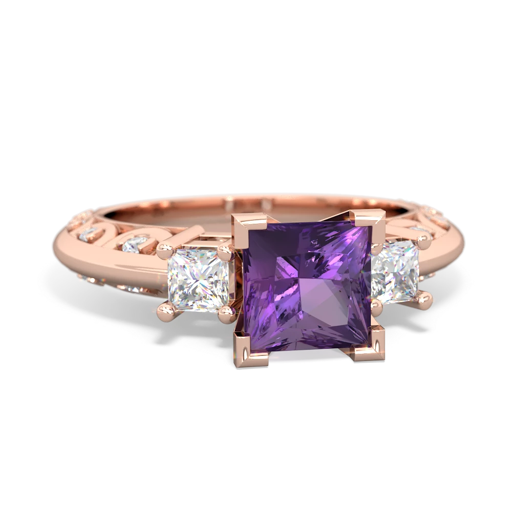 Amethyst Art Deco Diamond Engagement 6Mm Princess 14K Rose Gold ring R2001