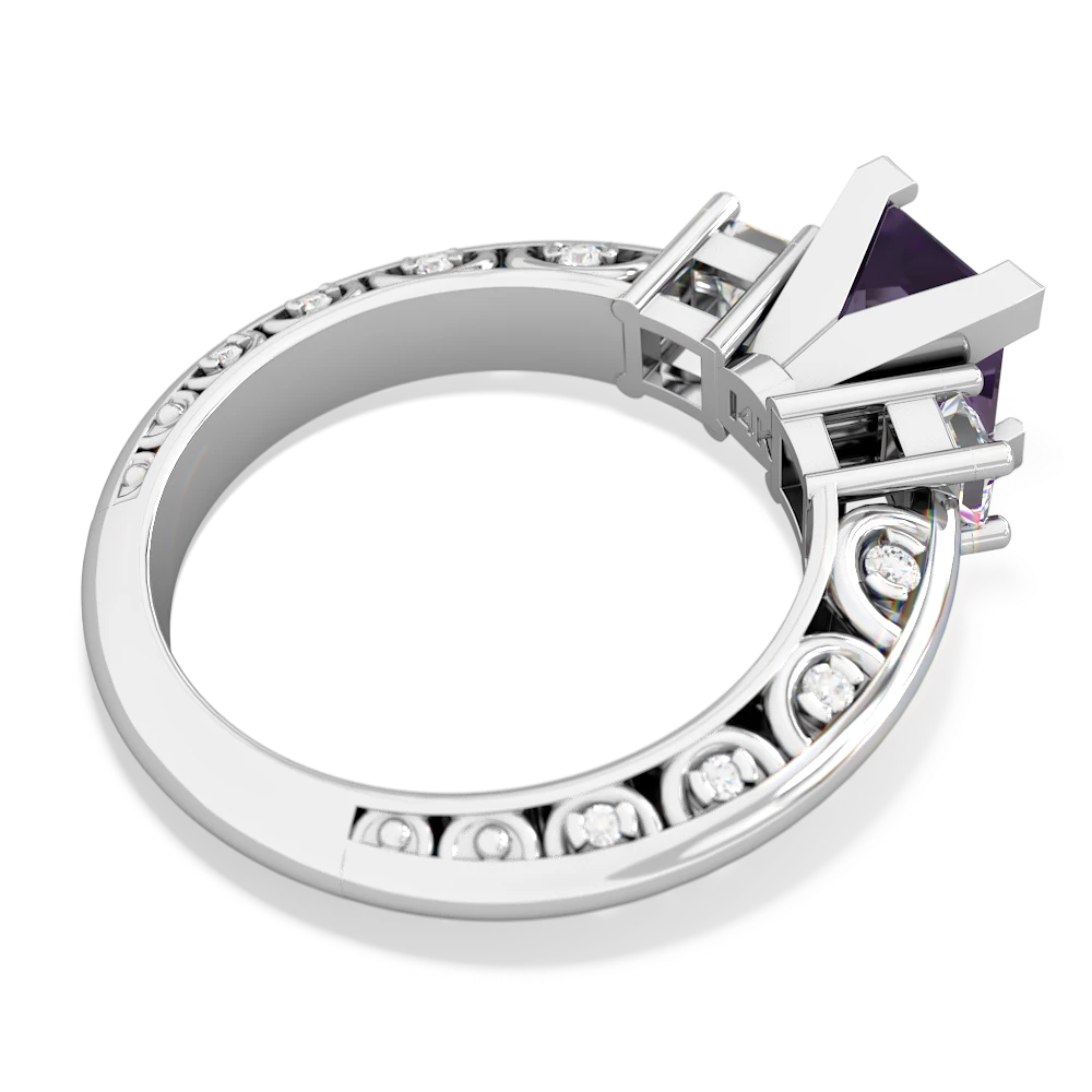 Amethyst Art Deco Diamond Engagement 6Mm Princess 14K White Gold ring R2001