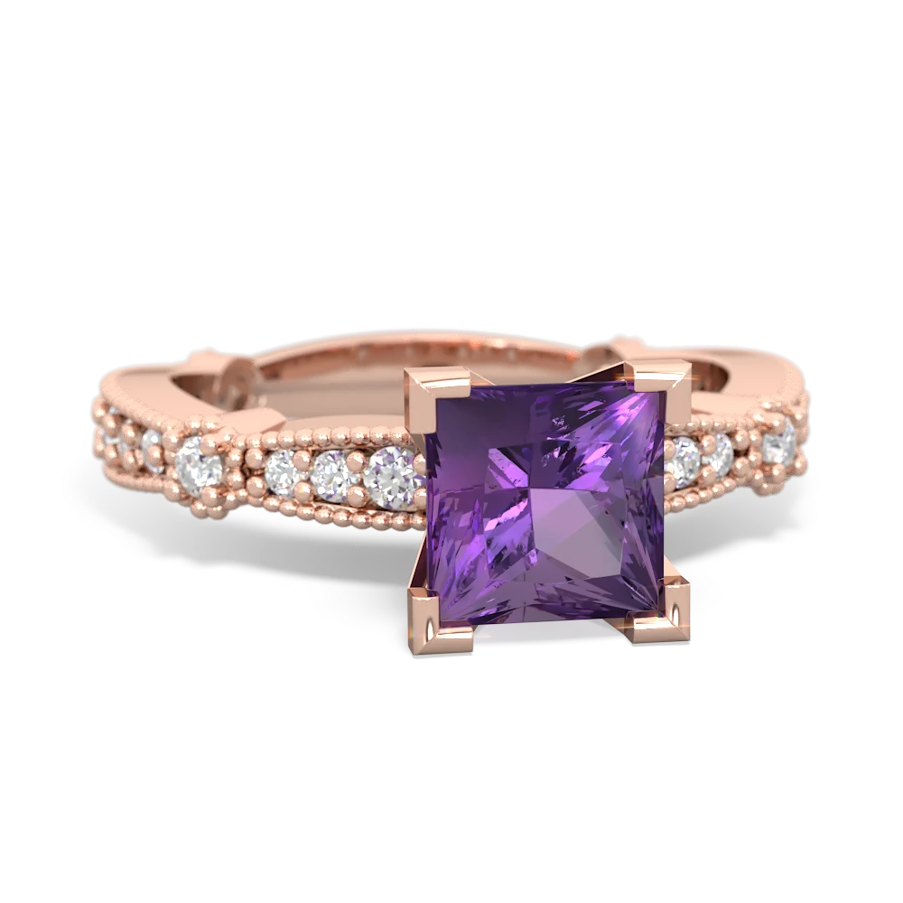 Amethyst Sparkling Tiara 6Mm Princess 14K Rose Gold ring R26296SQ