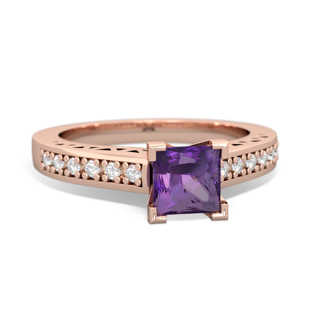 Amethyst Art Deco Engagement 5Mm Square 14K Rose Gold ring R26355SQ