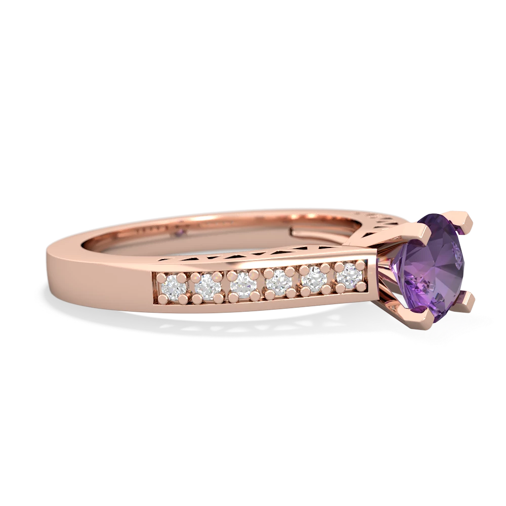 Amethyst Art Deco Engagement 6Mm Round 14K Rose Gold ring R26356RD