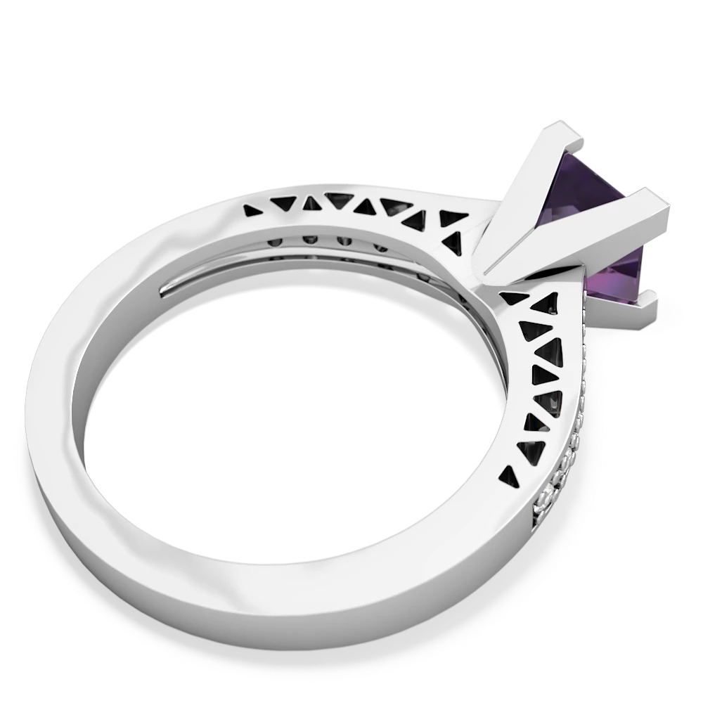 Amethyst Art Deco Engagement 6Mm Princess 14K White Gold ring R26356SQ