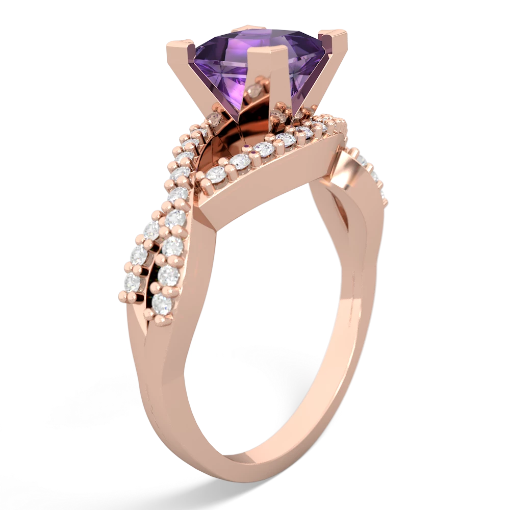 Amethyst Diamond Twist 6Mm Princess Engagment  14K Rose Gold ring R26406SQ