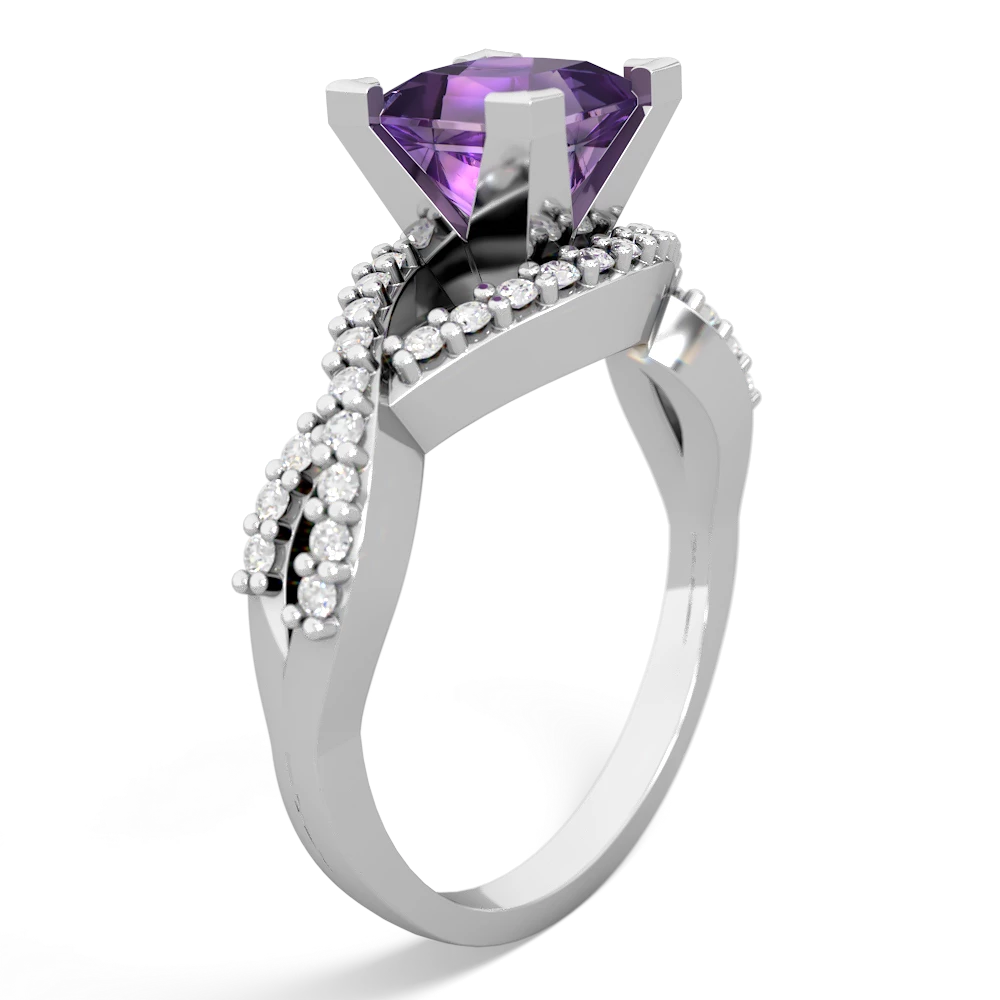 Amethyst Diamond Twist 6Mm Princess Engagment  14K White Gold ring R26406SQ