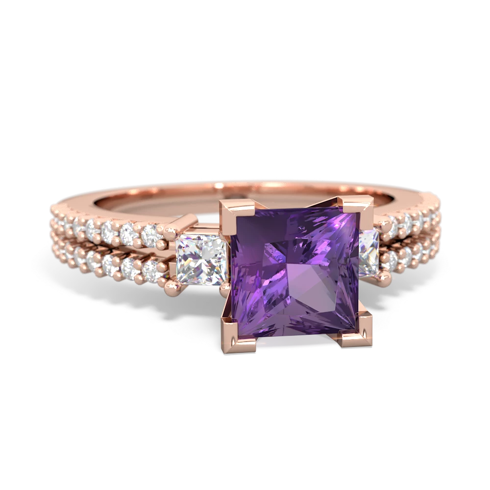 Amethyst Classic 6Mm Princess Engagement 14K Rose Gold ring R26436SQ