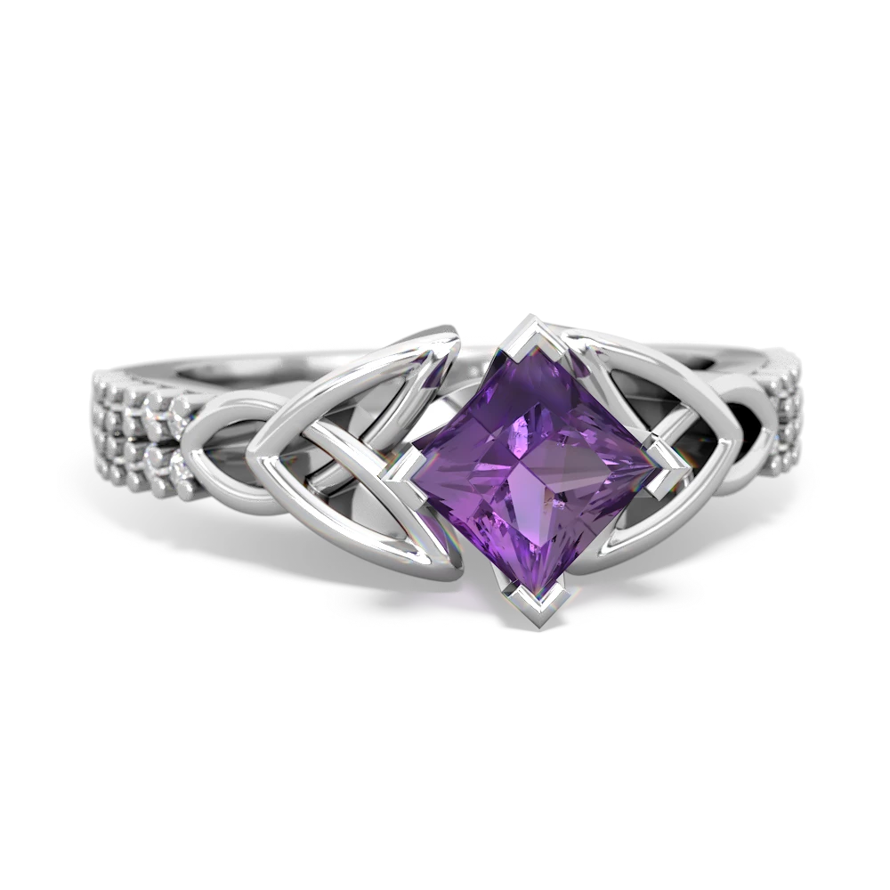 Amethyst Celtic Knot 5Mm Square Engagement 14K White Gold ring R26445SQ