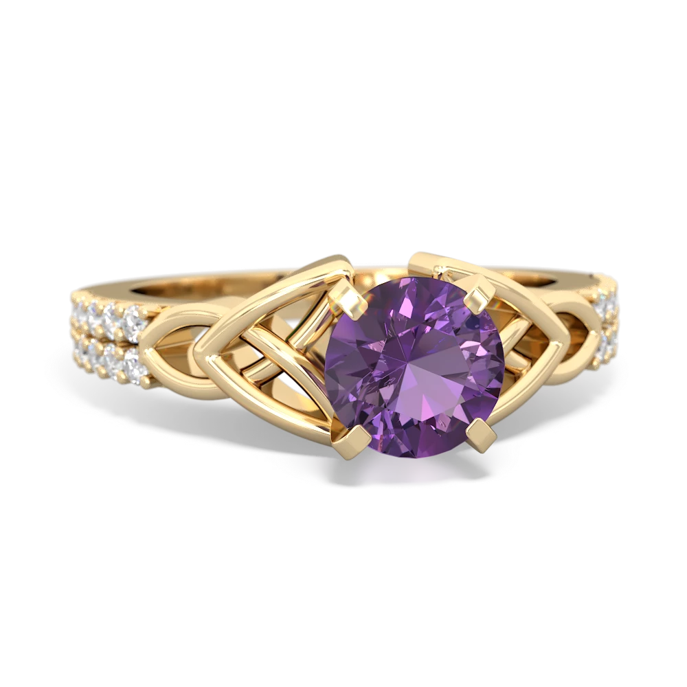 Amethyst Celtic Knot 6Mm Round Engagement 14K Yellow Gold ring R26446RD