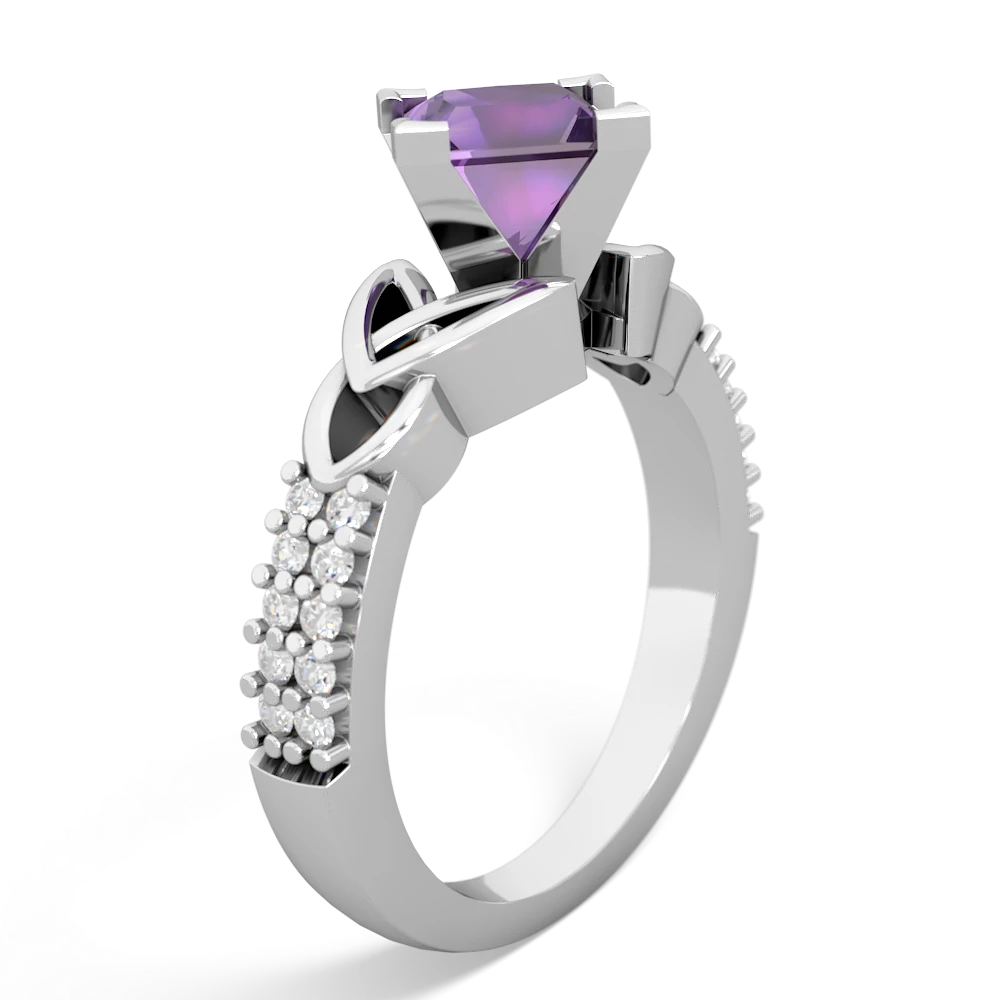 Amethyst Celtic Knot 6Mm Princess Engagement 14K White Gold ring R26446SQ