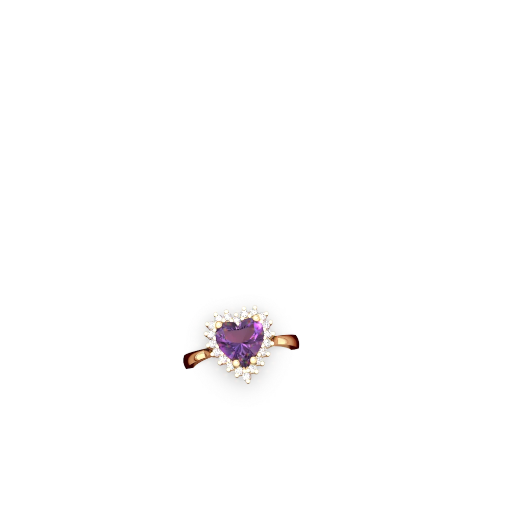 Amethyst Sparkling Halo Heart 14K Yellow Gold ring R0391
