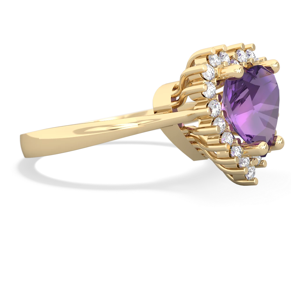 Amethyst Sparkling Halo Heart 14K Yellow Gold ring R0391