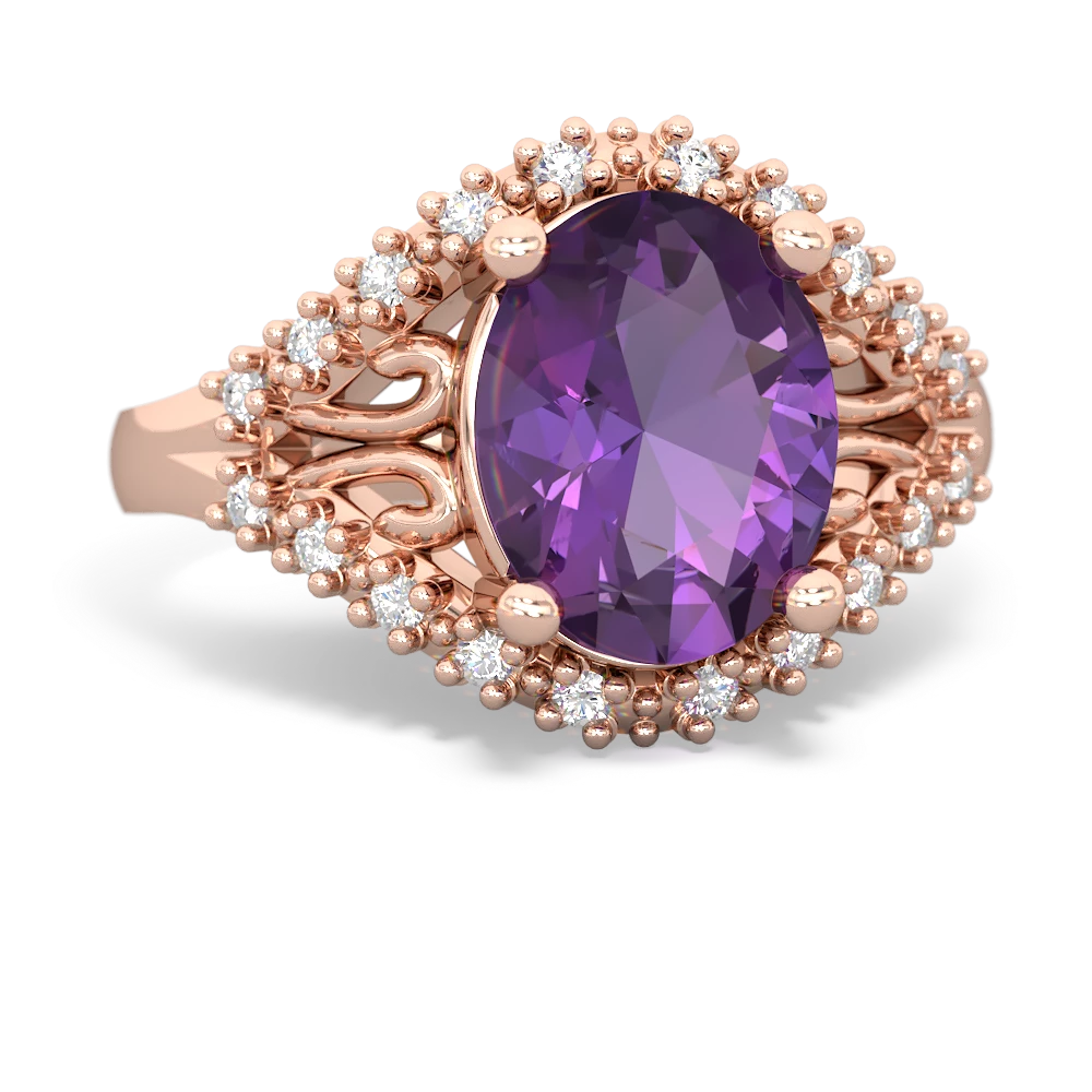 Amethyst Antique Style Cocktail 14K Rose Gold ring R2564