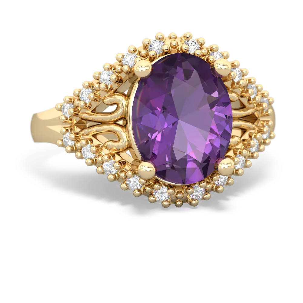 Amethyst Antique Style Cocktail 14K Yellow Gold ring R2564