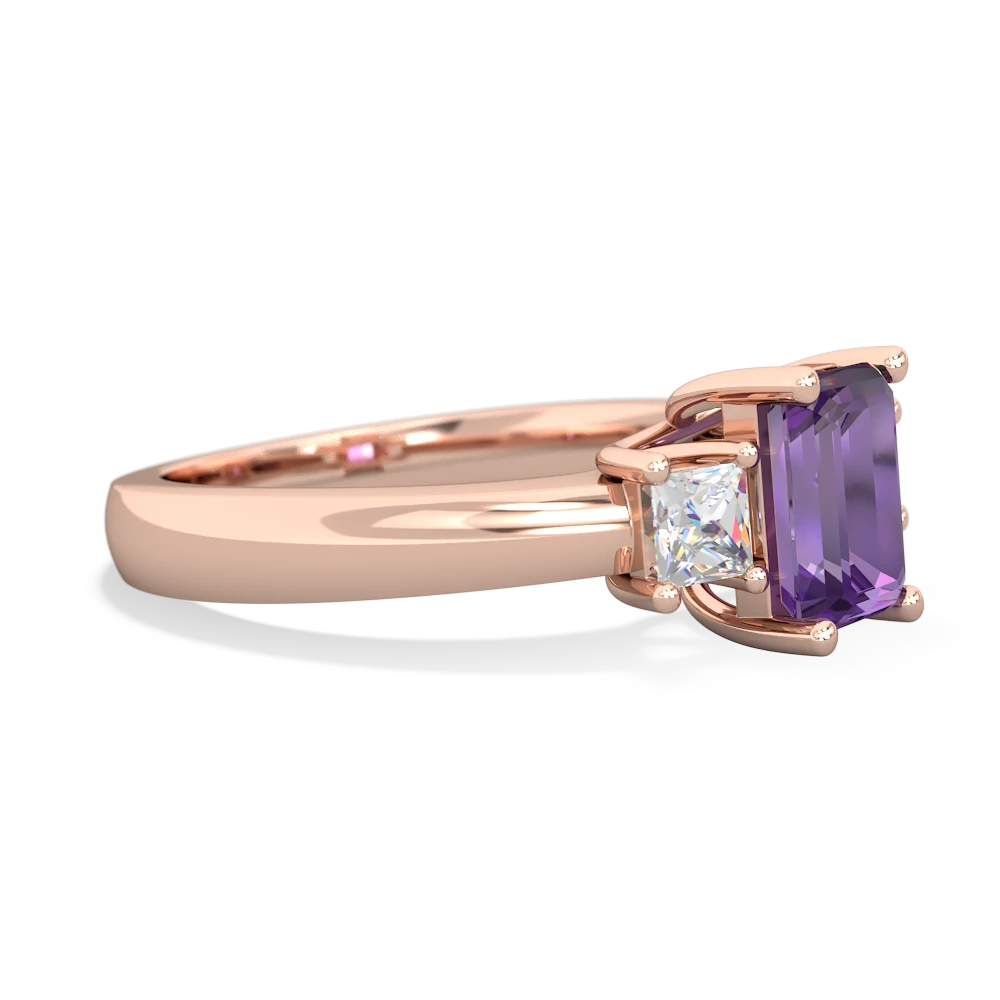 Amethyst Diamond Three Stone Emerald-Cut Trellis 14K Rose Gold ring R4021