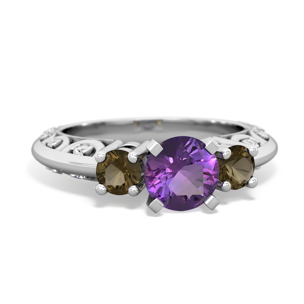 Amethyst Art Deco Eternal Embrace Engagement 14K White Gold ring C2003