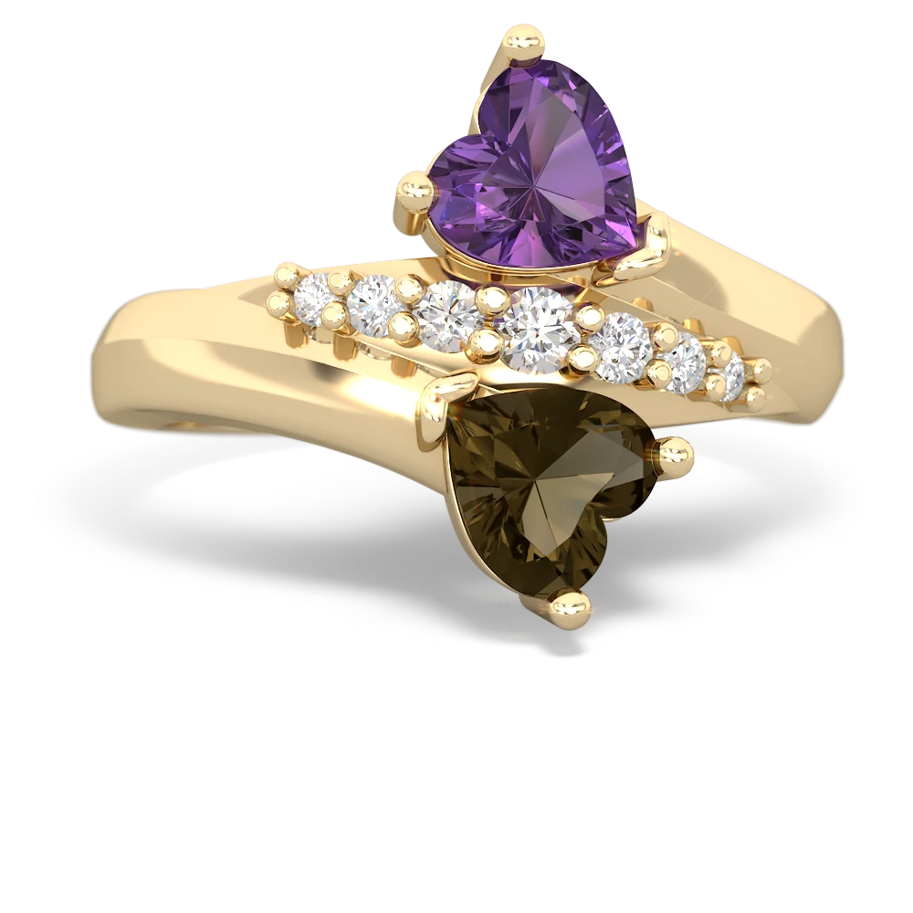 Amethyst Heart To Heart 14K Yellow Gold ring R2064